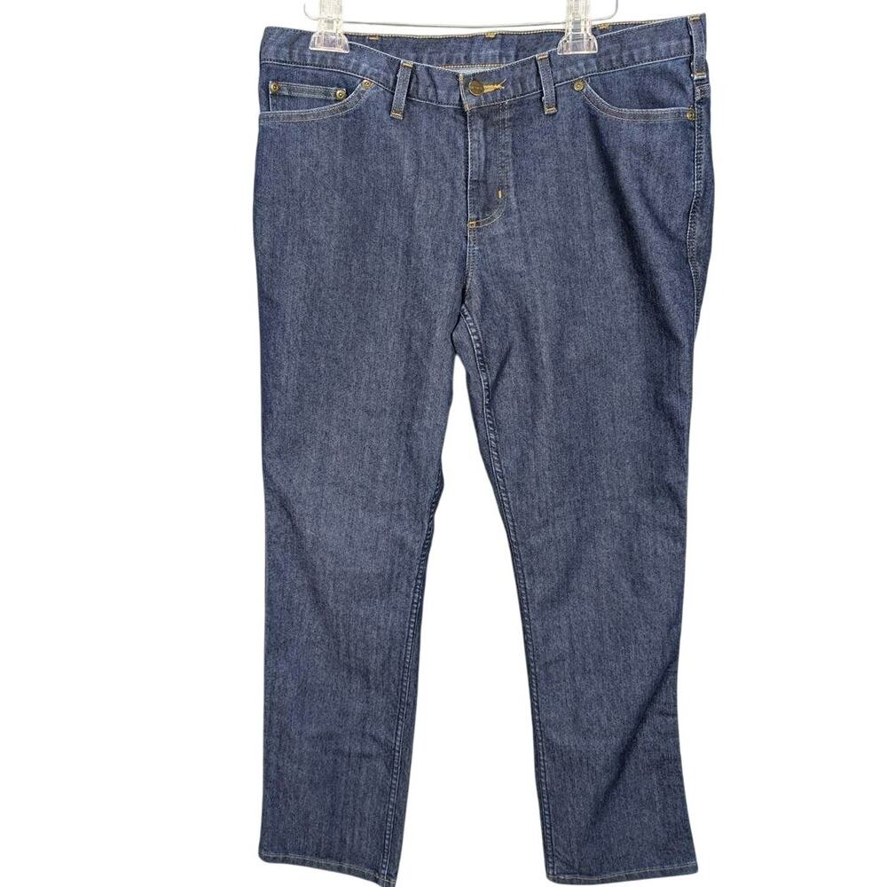 Carhartt Jeans Womens 14 Regular Relaxed Fit Blue 393-83 Work Dark Wash Straight